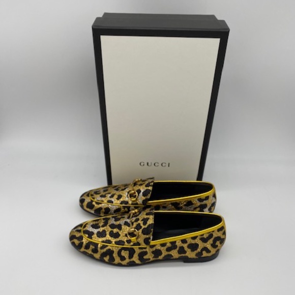 Gucci Jacquard Leopard Print Horsebit~Nappa Silk Jordaan Ladies Loafers~SZ 38~ - Picture 2 of 6